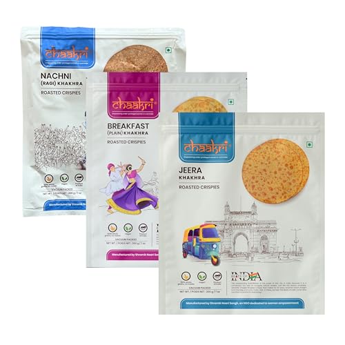 Chaakri Khakhra Roasted Crispies - 3 Pack, Whole Grain, Ready to Eat Savory Snacks, Non-GMO, Vegan (Mild Mix)