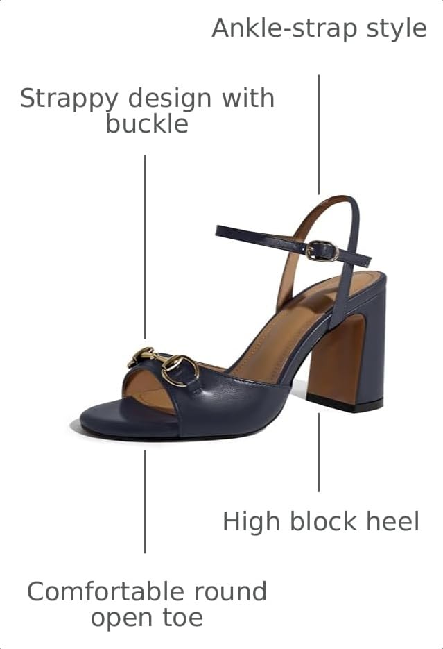 Image of iadore Women Fashion High Block Heel Shoes Strappy with Buckle Fashion Studded Round Open Toe Summer Dress Sandals Size 5-12 US