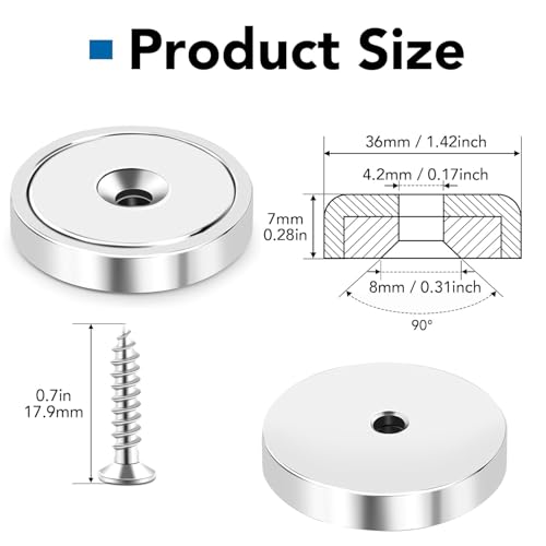 Image of LOVIMAG Strong Neodymium Rare Earth Magnets, 150LBS-6 Pack | Heavy Duty Cup Magnet with Countersunk and Screws for Tool Room, Kitchen Doors, Wall Mounting, Office