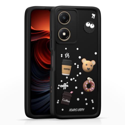Image of Bintage Cute Fun Ball | Taddy Cartoon 3D Smiley Coffee Cup | Milk Donut | Full Protection Rubber Back Cover Compatible for Motorola E13 - Black