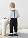 SALNIER Toddler Boy Suit Baby Boy Formal Outfit Set with Cotton Shirt Bow Tie Suspenders Pants for Wedding Birthday Party (White003,18-24 Months)