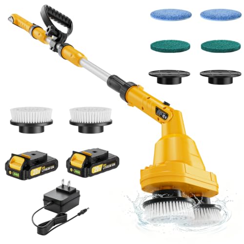 Image of NATBEESY Electric Spin Scrubber Kit, Cordless Battery Electric Mop, Dual-Head Power Scrubber, 680 /1200 RPM, 45 Adjustable Head, Extendable Handle for Tile, Tub, Floor, Bathroom