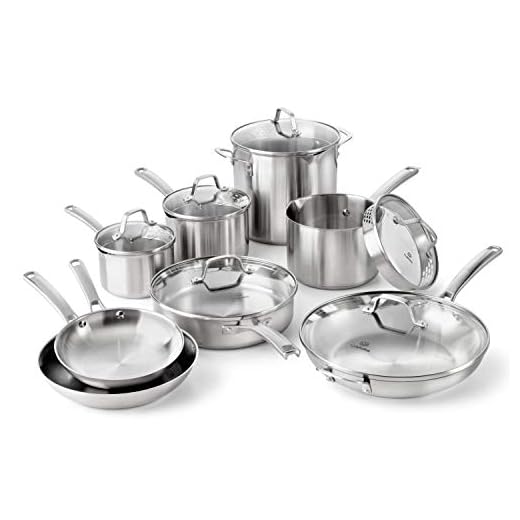 Calphalon Classic Stainless Steel Pots and Pans Set, 14-Piece, Silver