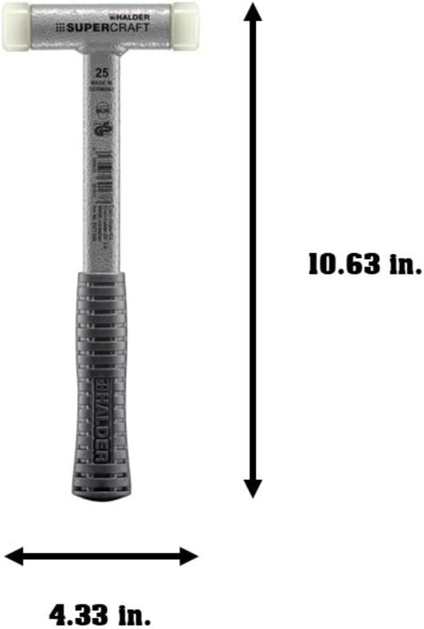 Halder Supercraft Dead Blow Mallet 3377.025 - Non-Rebounding Mallet, Hard Nylon Inserts, Break-Proof Steel Tube Handle, Anti-Slip Grip, 25mm, .8 lbs.