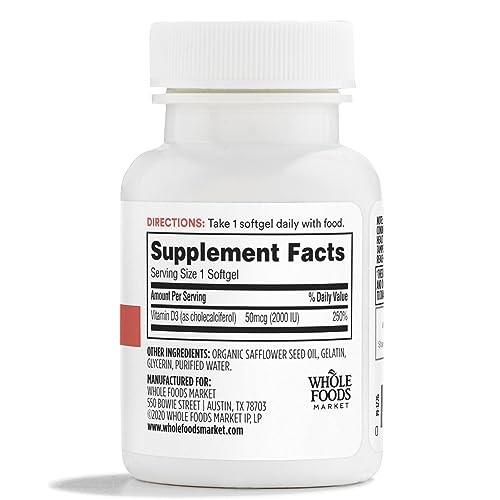 365 by Whole Foods Market, Vitamin D3 Softgels, 2000 IU, 100 CT - image 2