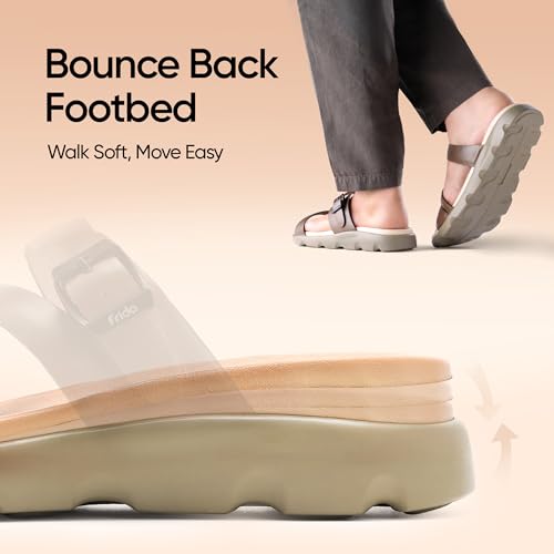 Image of Frido Cloud Comfort Open Toe Sandals For Women with Adjustable Z-Strap | Cushioned PU Footbed for All-Day Comfort | Lightweight Ladies Slip-On Casual Summer Footwear with Anti-Skid Sole | Taupe (UK 3)