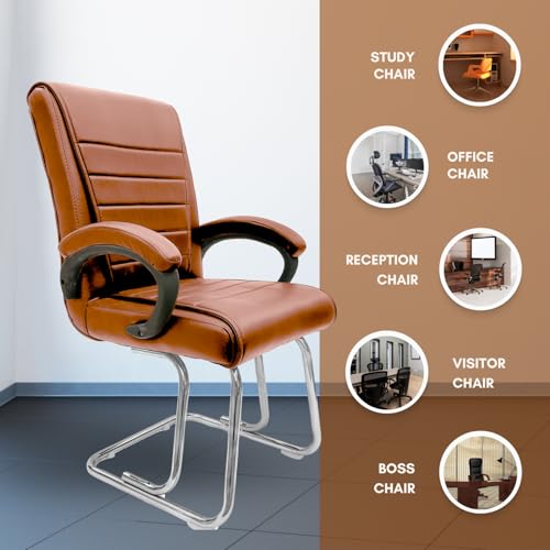 Image of activa Executive Office Visitor Chair | Ergonomic Relax Chair for Study, Home, Reception| Comfortable Cushioned Seat Back, Double Pipe Frame with Arm Rest Guest Seating (2, Brown, Regal)