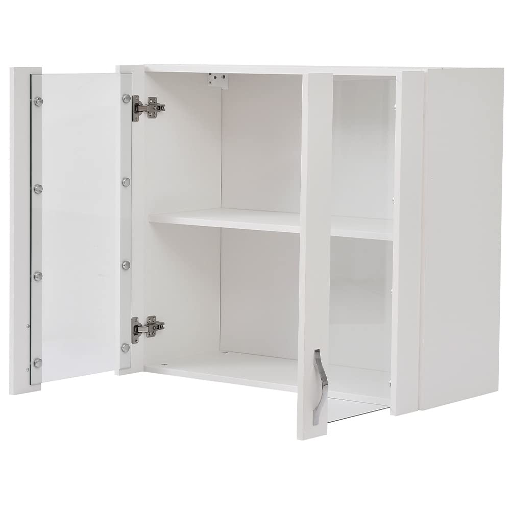 Shally Dogan Credenza, Pensile da Cucina con Vetro, Armadio Sospeso da Parete Vetrato in Legno Due Ante 1 Ripiano 2 Scomparti, Armadietto Spazioso Resistente, Dim. 80 x 32 x 72H cm (Bianco)
