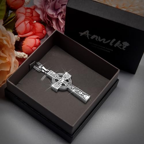 Celtic Cross Necklace ViKing Crucifix Necklace Bless Safety Religious Amulet Pendant Chain Gift for Men, Women, Family, Parent, Friend2