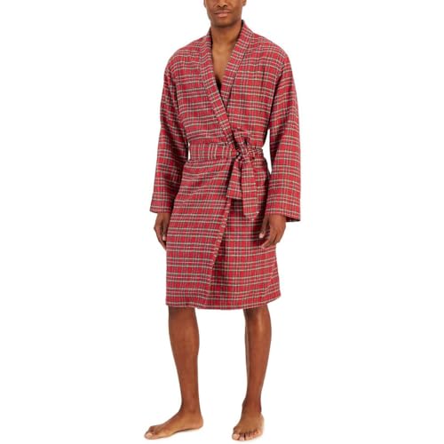 Club Room Mens Plaid Sleepwear Robe Red L/XL3