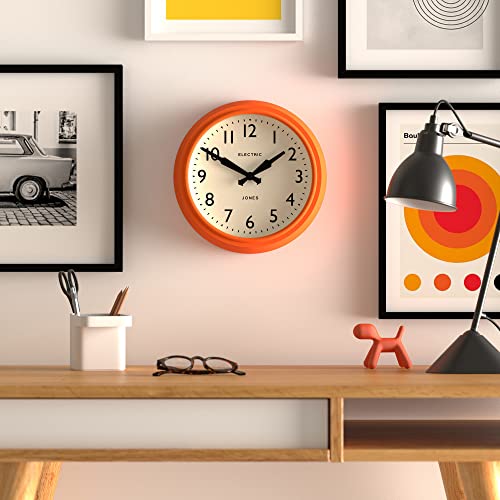 Jones Clocks® Telecom Round Wall Clock - Retro Clock - Designer Clock - Kitchen Clock - Living Room Clock - Office Clock - Easy To Read Dial - Contemporary Design (Pumpkin Orange) #TOP2