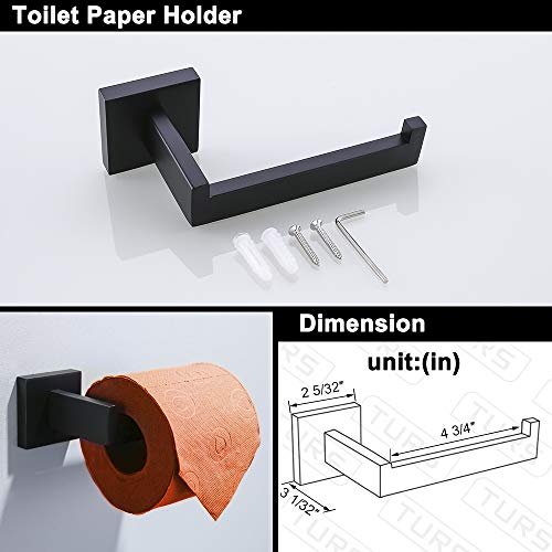 Image of Turs 4-Piece Bathroom Hardware Set Towel Bar Toilet Paper Holder Towel Ring and Towel Hook, Matt Black SUS 304 Stainless Steel Wall Mounted