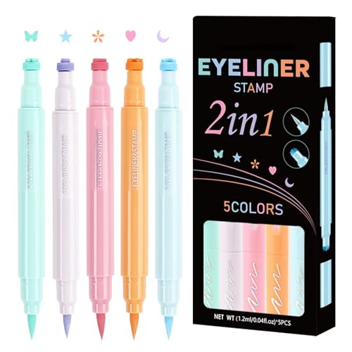 Colorido delineador de ojos – pigmento líquido resistente al agua, juego de delineador duradero y de secado rápido, lápiz de maquillaje de doble cara 2 en 1 con estampado de estrella y luna |