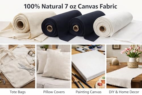 Image of Sedona Designz 60 inch Wide Cotton Duck Canvas Fabric - 7oz Durable 100% Cotton (White, 1 Yard)