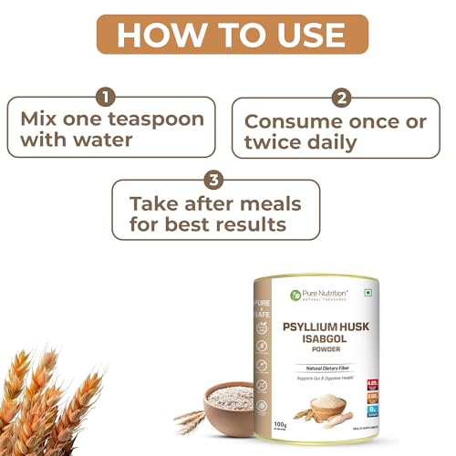Image of Pure Nutrition Psyllium Husk Isabgol Powder, 100g | Natural Dietary Fiber Supplement | Supports Digestive & Gut Health | Helps Ease Irregularity & Bloating | Gluten Free, No Sugar Added