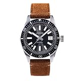 HRUODLAND Orologio automatico da uomo con bolla di zaffiro, BGW-9 blu ghiaccio fluorescente, fondo a vite, impermeabile 200 m – Retro orologio subacqueo estetico, quadrante meridiana, cinturino in