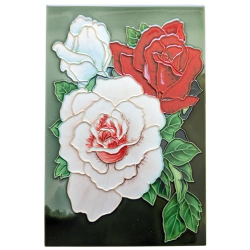 Benaya - Handcrafted Ceramic Art –Ceramic Tile - Home Decor (Art Deco, 8x12, Roses)