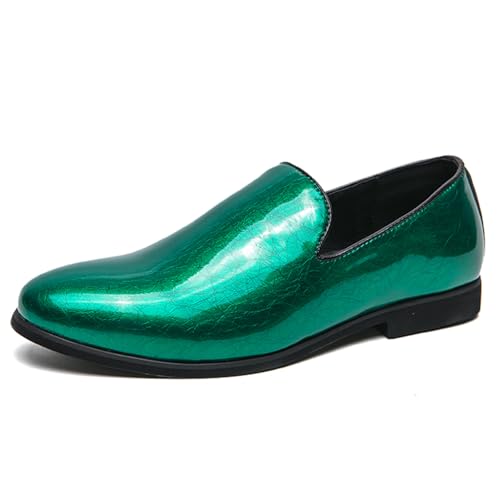 Men's Slip-On Loafers Patent Leather Dress Loafers with Metallic Blue Textured Fashion Party Formal Shoes Design