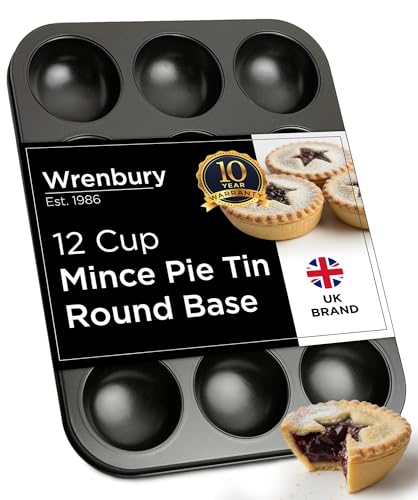 Wrenbury Mince Pie Baking Tray 12 Cup Shallow - Jam Tart Baking Tins - Commercial Grade Premium Non Stick Carbon Steel - Food Safe Easy Clean - Patty Tart Bun Tin