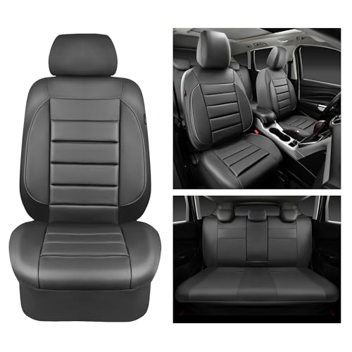 Image of CAR PASS Leather Seat Covers Full Set Universal Water Resistant 3D Foam Back Support, Luxury Comfort Automotive 5 Seat Covers All Season Fit for SUV,Sedan,Van, Airbag Compatible Elegance (Gray)
