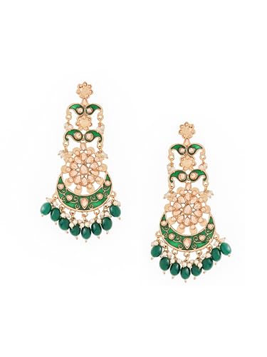 Image of Yellow Chimes Ethnic Gold Plated Meenakari Traditional Kundan Studded Floral Design Pearl Chandbali Earrings for Women and Girls