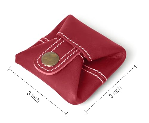 Image of Contacts Handcrafted Leather Coin Pouch - Compact Change Holder & Mini Wallet for Men & Women - Red