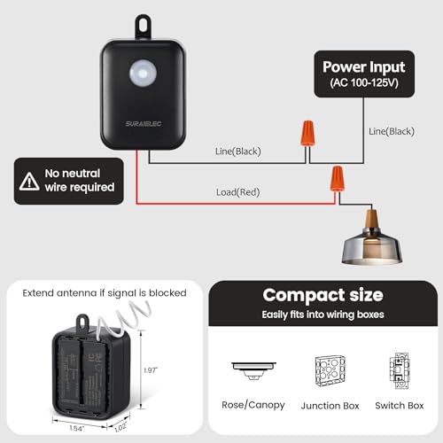 Image of SURAIELEC Upgraded Antenna Wireless Light Switch and Receiver Kit, Black