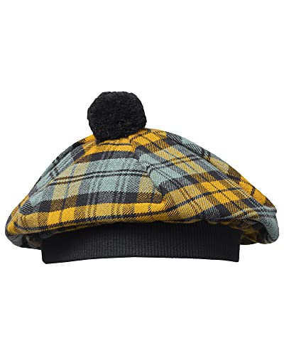 Image of Scottish Tam O' Shanter Hat Tartan Bonnet Pom Pom Wool Flat Cap One Size