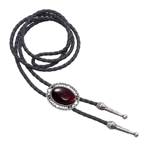 Image of AZORA Western Cowboy Bolo Tie Men Leather Necktie Leather Cord Turquoise Stone Bolo Ties for Men Women