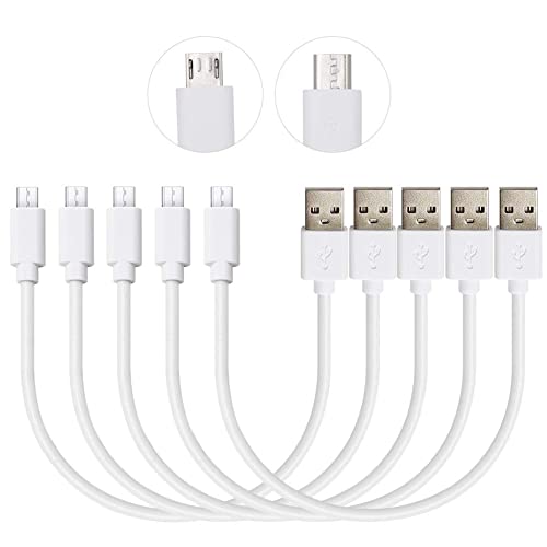 Pezin & Hulin Short Micro USB Cable 5 Pack, 1FT White Android USB Charging Cord for Fast Charge & Sync Data, High Speed USB 2.0 Compatible with Cell Phone, Tablet and More