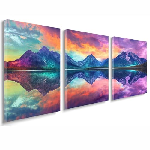 Cuadros Decoracion Salon Modernos, 3 Pcs Marco de Madera Cuadros Montaña Posters para Pared Lienzo Pintura Mar Wall Art Imagen Decoracion Dormitorios Cocina Baño Oficina Pasillo Pared 25x35 cm 1f-639
