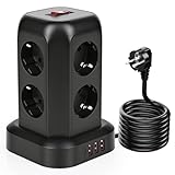 Glovios Ciabatta Multipresa con USB, Ciabatta Elettrica Multi presa con 8 Prese e 4 Porte USB Torretta Multipresa Protezione Sovratensione con Interruttore