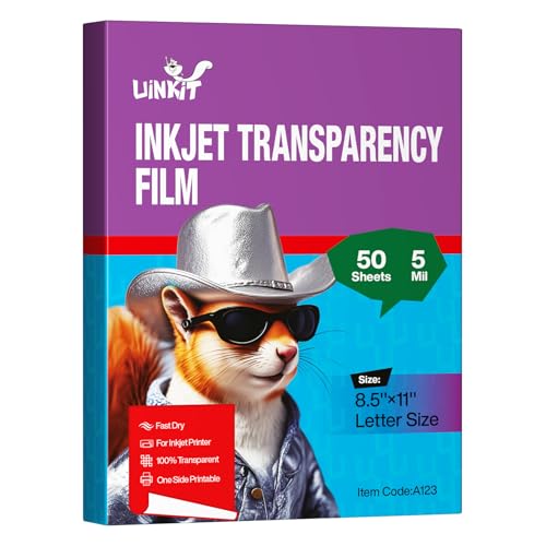 Uinkit Inkjet Transparency Film 50 Sheets 8.5x11 OHP Overhead Projector Film for DIY Crafting 100% Clear Transparency Paper For Inkjet Printer