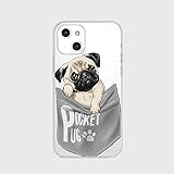 Blingy's for iPhone 13 Case (6.1 inch), Fun Pug Pattern Cute Dog Design Funny Cartoon Animal Style Transparent Soft TPU Protective Clear Case (Pocket Pug)