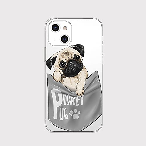 Blingy's Iphone 13 Case (6.1 Inch), Fun Pug Cute Dog Funny Cartoon Animal Style Transparent Soft Tpu Protective Clear Case Compatible For Iphone 13 6.1" (Pocket Pug) #TOP9