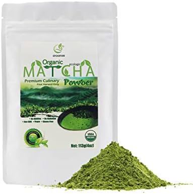 EFOOFAN Organic Matcha Green Tea, Premium Culinary Grade (4oz), Japanese Tencha Flavor, First Harvest, Te Marcha Organico Suit for Latte, Baking, Smoothie