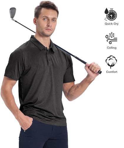 ZITY 3 Pack Mens Polo Shirts Short Sleeve Golf Polo Moisture Wicking Performance Collared Casual Tennis Athletic T-Shirt Black/Grey/Blue - image 2