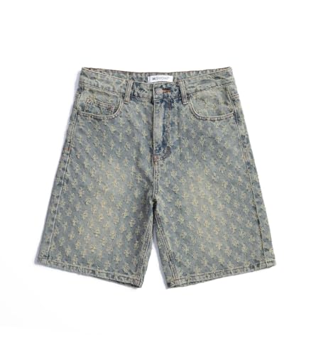SHION7 Men's Denim Shorts, Relaxed Fit Knee Length Jean Short