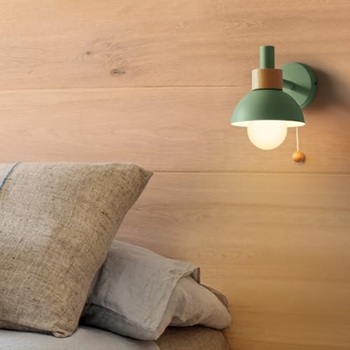 Aplique de pared E27 amarillo con interruptor de cadena macaron de hierro para dormitorio 7