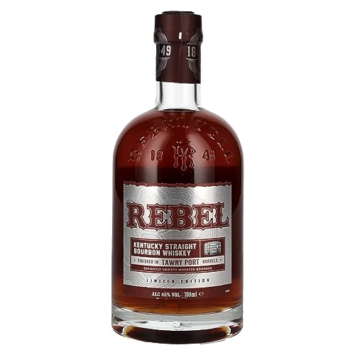 Rebel Bourbon Tawny Port Barrel Finish Whiskey | Bourbon mit hohem Weizenanteil | Finish in ehemaligen Tawny Port Fässern | Noten von getrockneten Früchten, Mandeln & Honig | 1 x 700ml
