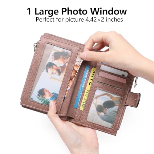 Image of GOIACII Womens Wallets RFID Blocking Leather Trifold Clutch Wallet Credit Card Holder Ladies Purse 3 ID Windows Pink