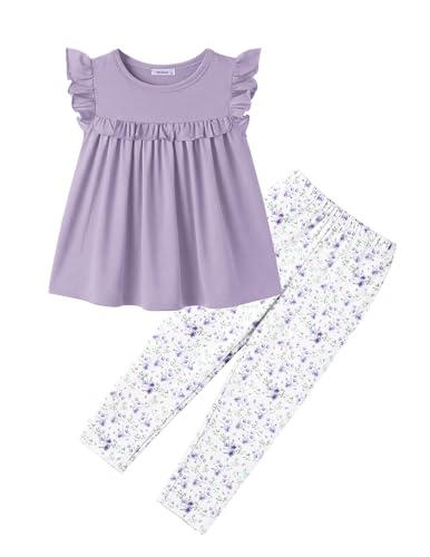 Image of Arshiner Toddler Girls 2-Piece Outfits Ruffle Sleeve Tee & Elastic Waist Pants Kids Summer Clothing Set For 2-10 Years