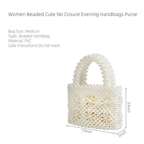 Image of Women Beaded Handbags Elegant Handmade Weave Purse Crystal Pearl String Tote Bags for Banquet Wedding Cocktail