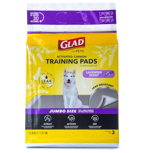 Image of Glad for Pets Extra Large Charcoal Dog Training Pads - Absorbent Disposable Pee Pads for Dogs, Cats & Puppies - Jumbo-Size Potty Pads That Neutralize Urine Instantly - 3 Count Pet Supplies