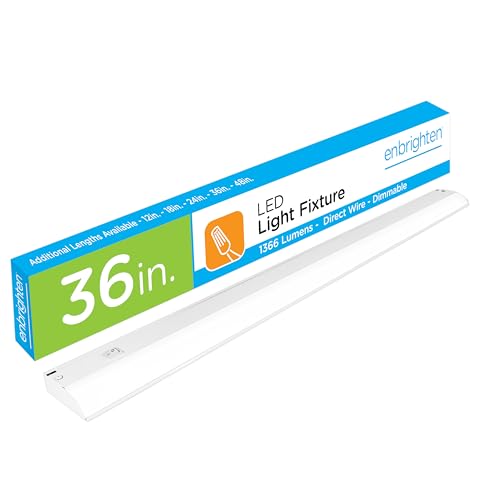 Enbrighten 36 Inch Premium Front Phase LED Under Cabinet Light Fixture, Direct Wire, In-Wall Dimmer Compatible, 3000K Bright White, Steel Housing, 1366 Lumens, White, 29435