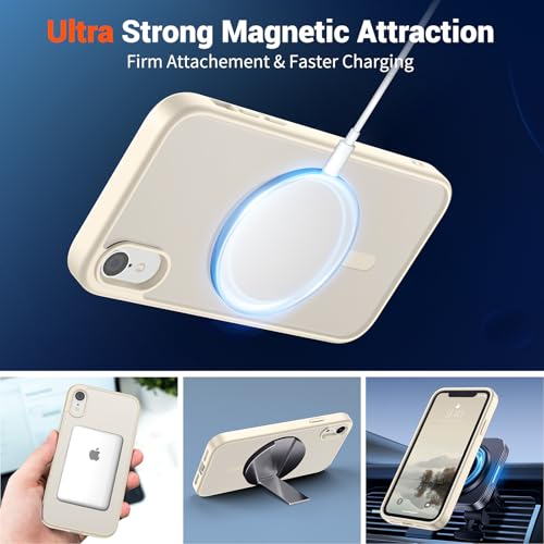 Image of SUPFINE Magnetic for iPhone XR Phone Case Antique White | With Screen Protector, Translucent Matte, Compatible with MagSafe, Military Grade Drop Proof, Rugged Shockproof Protective