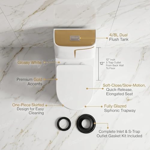 Image of B Backline Ceramic Comode Toilet /Siphonic Western Toilet With 10L In-Built Tank | Commode Soft Closing Toilet Seat - 12 inch Inch S Trap Outlet Is From Floor (White Gold Glossy) (7 Years Color Warranty)