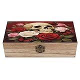 VstaDank Caja de madera vintage con diseño de calavera de rosa resistente con tapa con bisagras, exquisitas cajas de recuerdo de madera, estuche de joyería grande, bonito soporte para baratijas