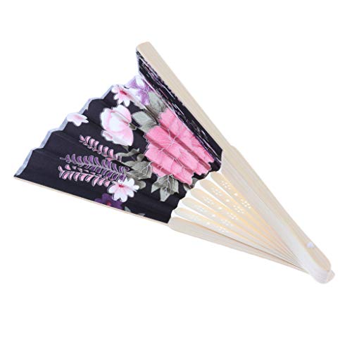 Fityle Ventiladores à Mão Ventilador De Dobramento De Bambu De Seda Para Decoração De Festa De Casam