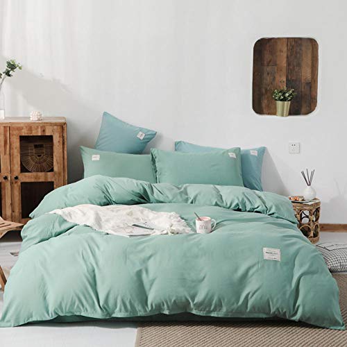 WSNALGQ Juego de Ropa de Cama 3 Piezas,Color sólido Verde Menta Funda de edredón para Cama,150x200cm Ropa de Cama con 2 Funda de Almohada 50 * 75cm 1 sábana de Regalo